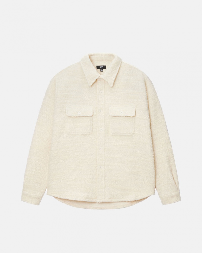 Stussy Boucle Wol Cpo Shirt - Unisex Tops Beige | ZNLNQ12670
