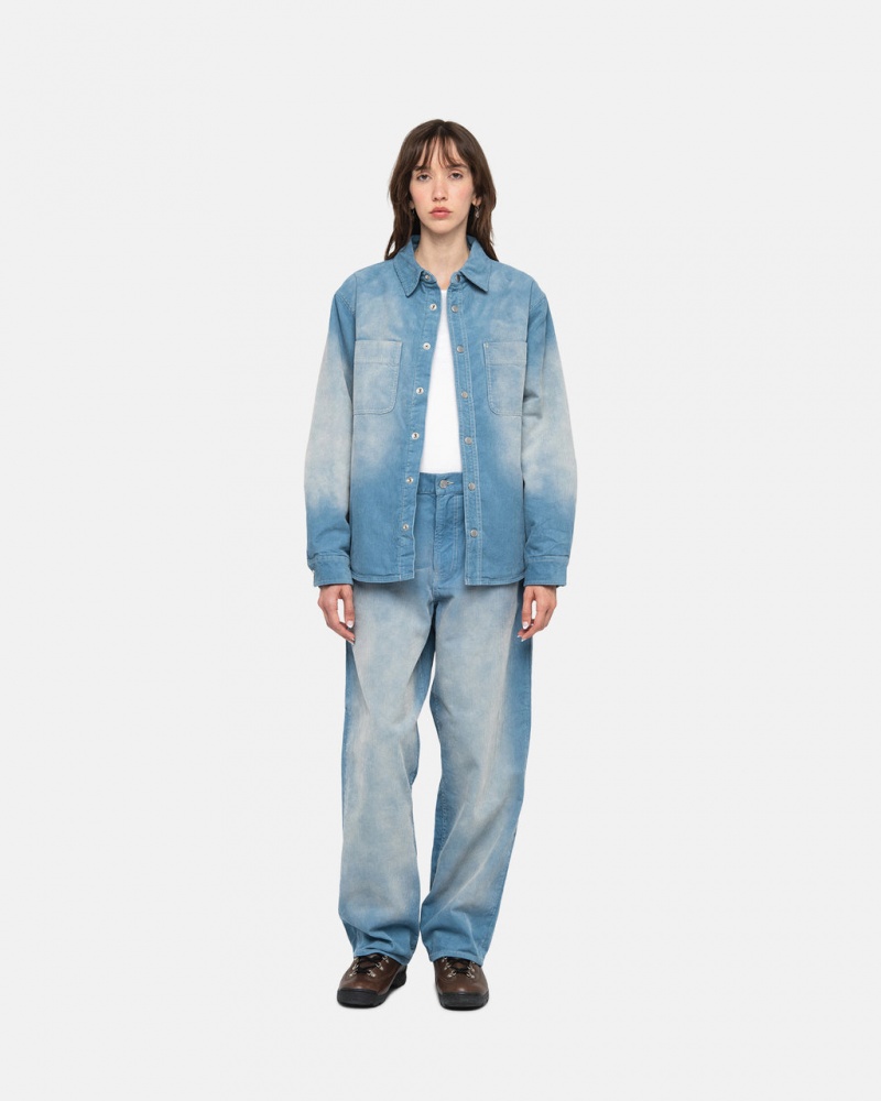 Stussy Faded Cord Overshirt - Unisex Tops Blauw | ENLVG93937