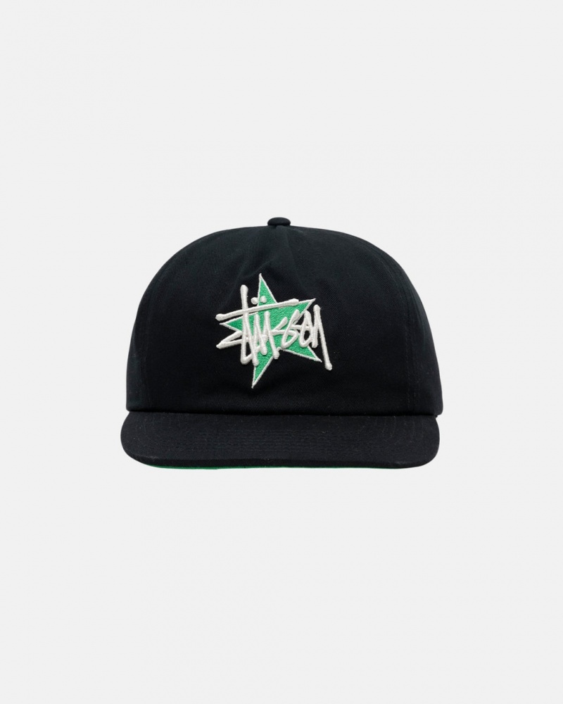 Stussy Mid-Depth Basic Star Strapback - Unisex Zwart | NLZPD95126
