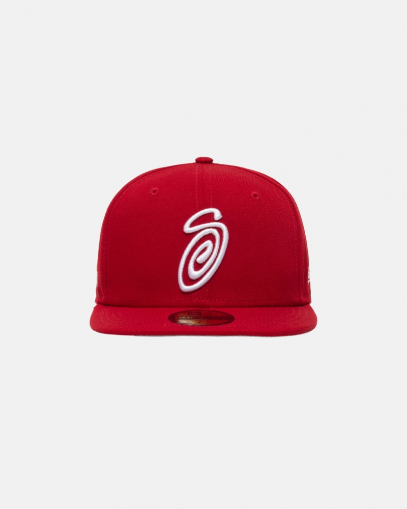 Stussy New Era 59Fifty Curly S - Unisex Rood | NLXBR39122