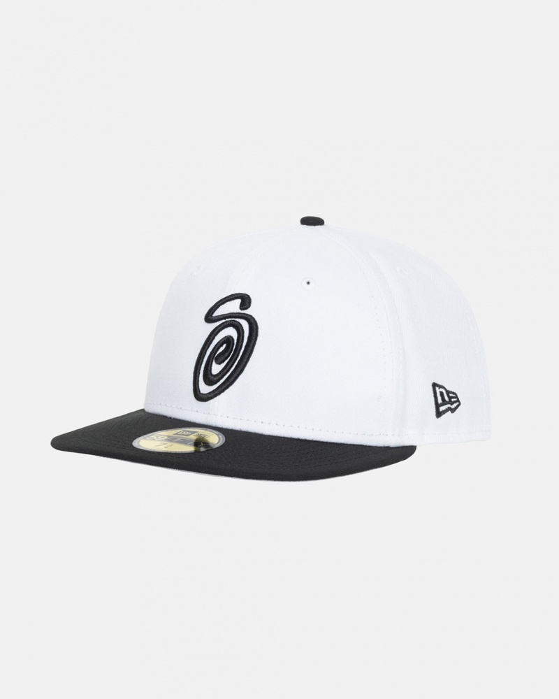 Stussy New Era 59Fifty Curly S - Unisex Wit Zwart | NLICD66179