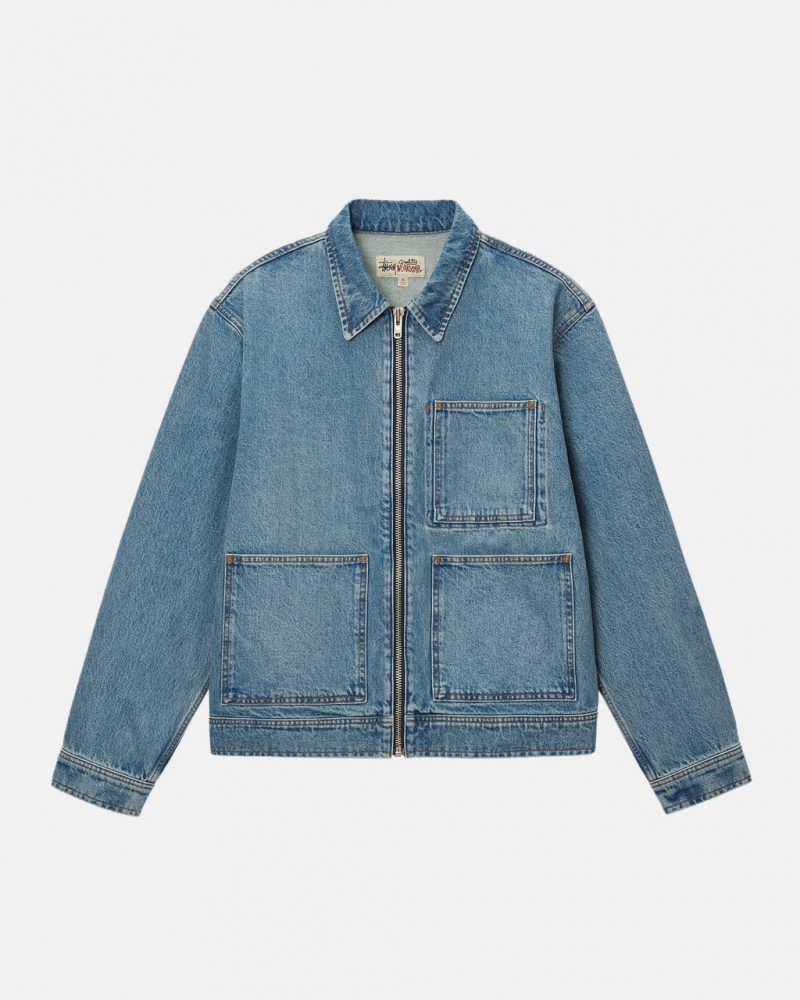 Stussy Zip Werk Jacket Denim - Unisex Jackets Outerwear Blauw | BNLSD75845